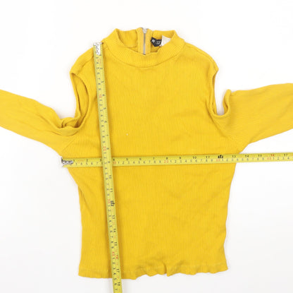 H&M Women Yellow Mock Neck Cold Shoulder Ribbed Top Size M