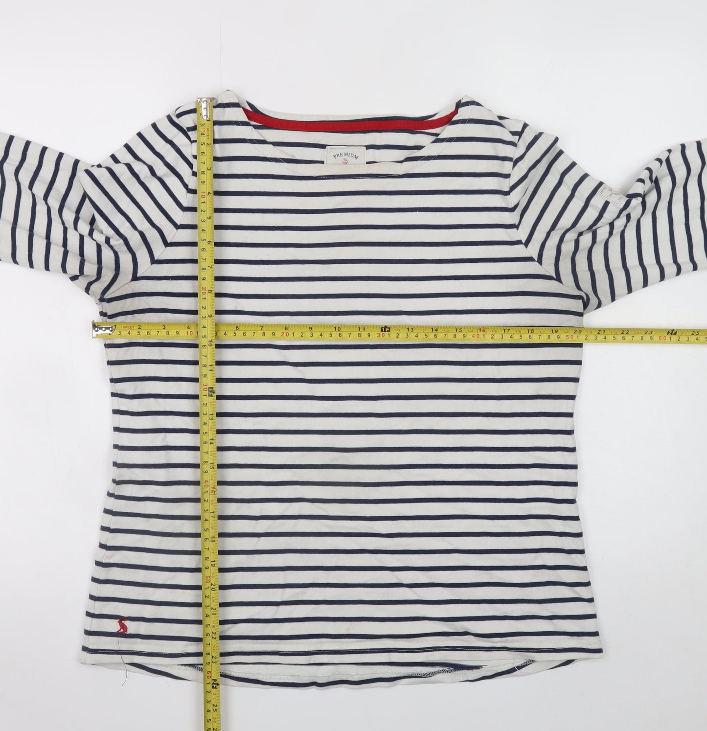 Joules Women’s White Navy Striped Cotton 3/4 Sleeve Tunic Top Size 16