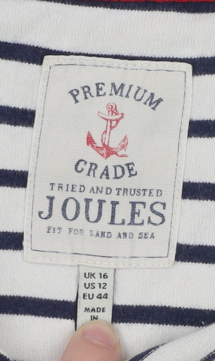 Joules Women’s White Navy Striped Cotton 3/4 Sleeve Tunic Top Size 16