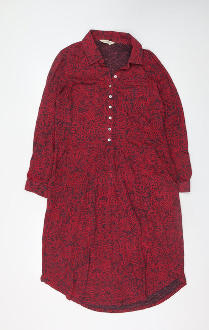 Nomads Womens Red Floral Cotton Shirt Dress Size 10
