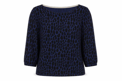 Boden Women's Blue Animal Print 3/4 Sleeve Lyocell Blouse UK 12