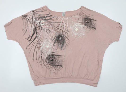 Next Women’s Pink Feather Print Relaxed Cropped T-Shirt Size 16