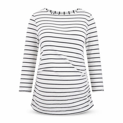 Blooming Marvellous Women’s White Striped 3/4 Sleeve Boat Neck T-Shirt Size S