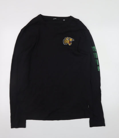 ONLY & SONS Men's Black XL Long Sleeve Tiger Graphic T-Shirt