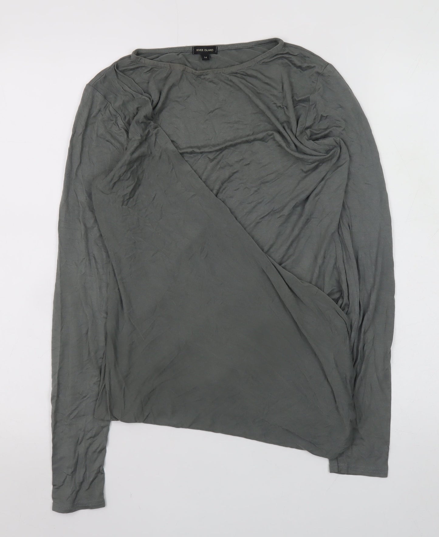 River Island Women’s Grey Asymmetric Long Sleeve T-Shirt Size 14