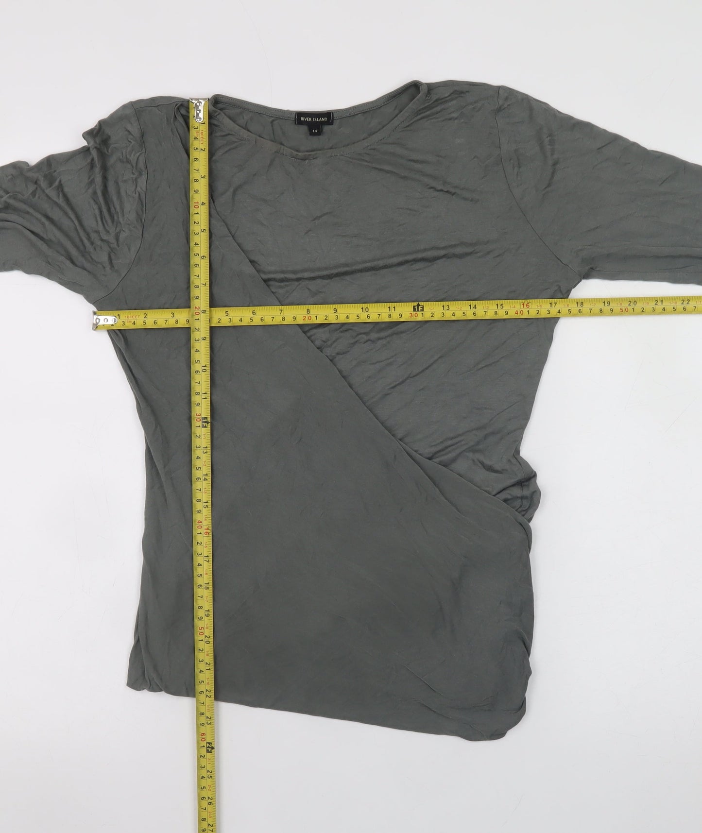 River Island Women’s Grey Asymmetric Long Sleeve T-Shirt Size 14
