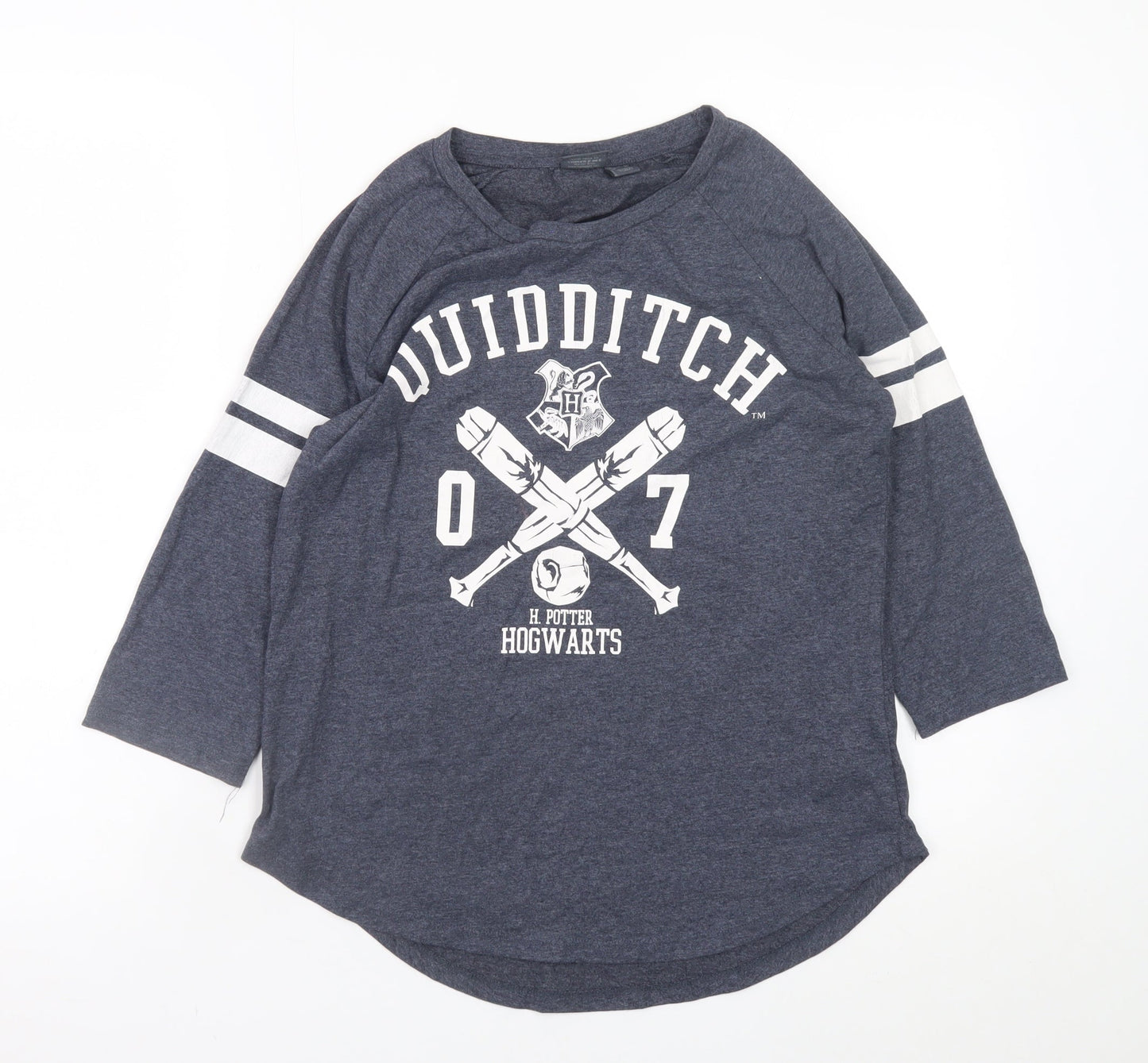 Harry Potter Girls Blue Quidditch 3/4 Sleeve T-Shirt Size 12 Hogwarts Tee