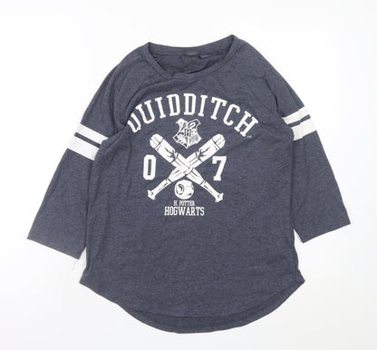 Harry Potter Girls Blue Quidditch 3/4 Sleeve T-Shirt Size 12 Hogwarts Tee