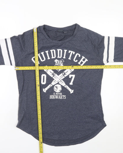 Harry Potter Girls Blue Quidditch 3/4 Sleeve T-Shirt Size 12 Hogwarts Tee