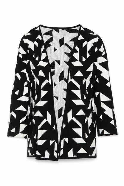 Esmara Women Black White Geometric Open Knit Long Sleeve Cardigan Size 10/12