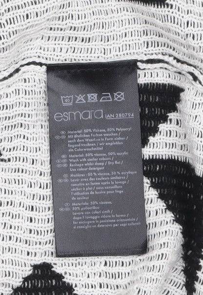 Esmara Women Black White Geometric Open Knit Long Sleeve Cardigan Size 10/12