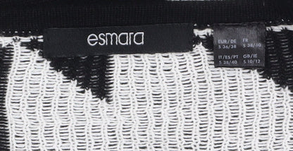 Esmara Women Black White Geometric Open Knit Long Sleeve Cardigan Size 10/12
