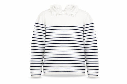 Tape à L’Oeil Girls Ivory Navy Striped Cotton Ruffle Neck Pullover Jumper 10 Years