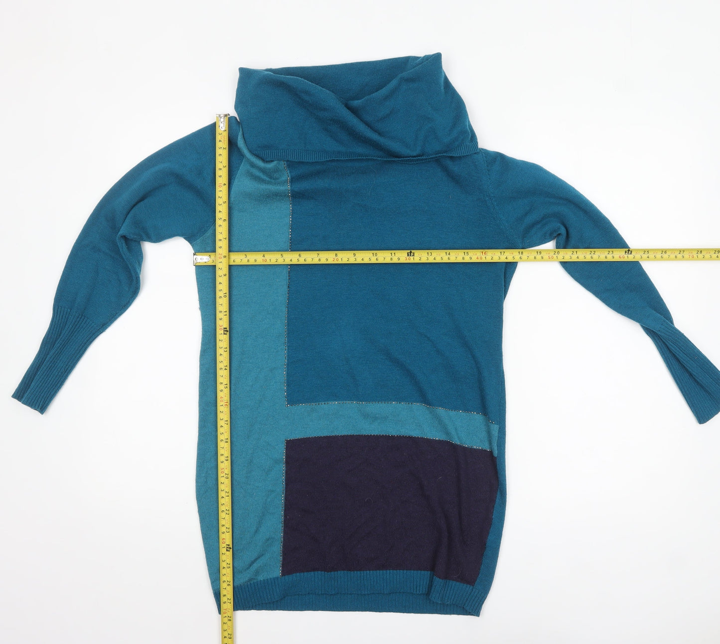 Roman Women Teal Blue Cowl Neck Long Sleeve Wool Blend Jumper Size 10