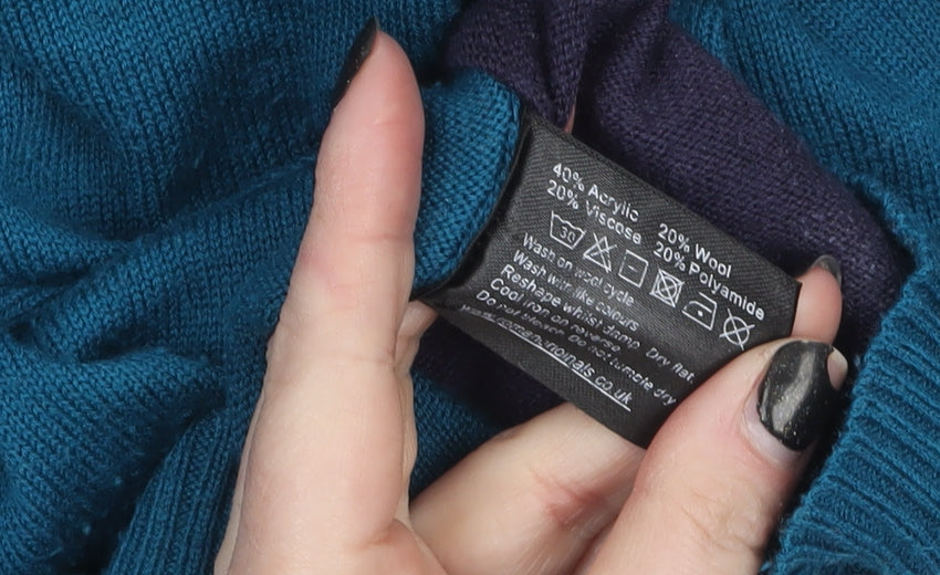 Roman Women Teal Blue Cowl Neck Long Sleeve Wool Blend Jumper Size 10
