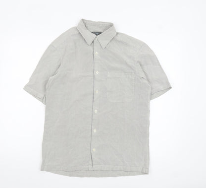 Marks and Spencer Men's Grey Check Short Sleeve Cotton Shirt Size S