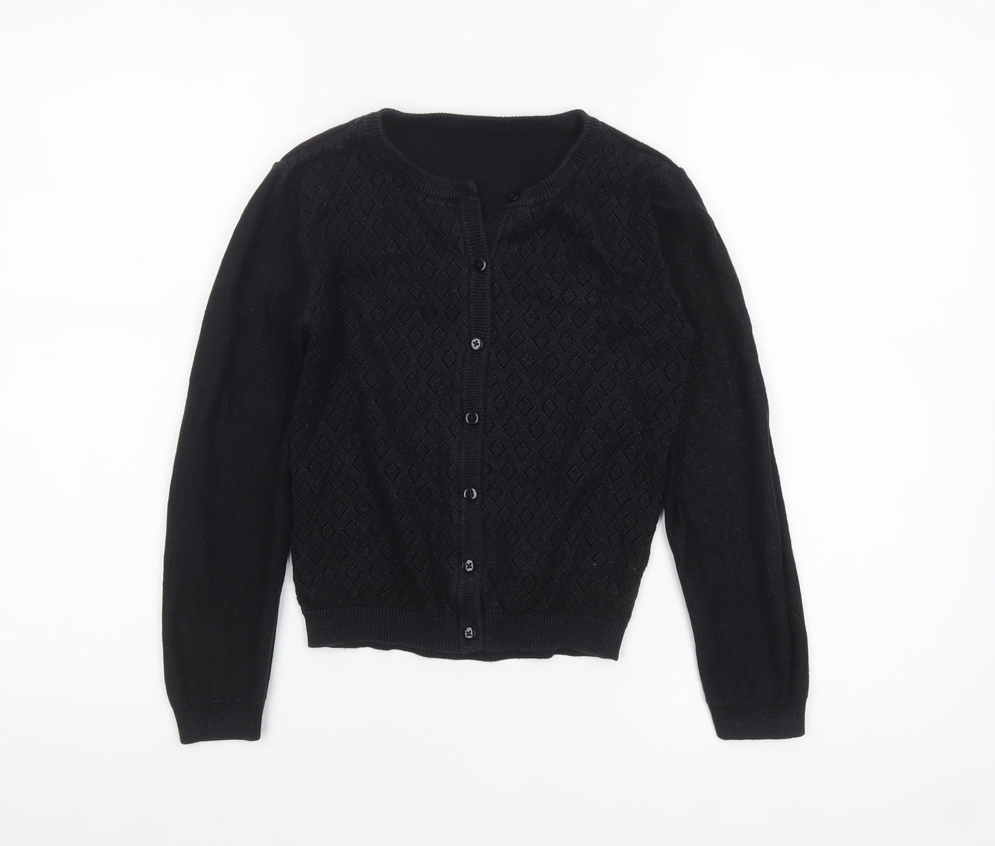 Nutmeg Girls Black Cardigan 10-11 Years Cotton Blend Button Jumper