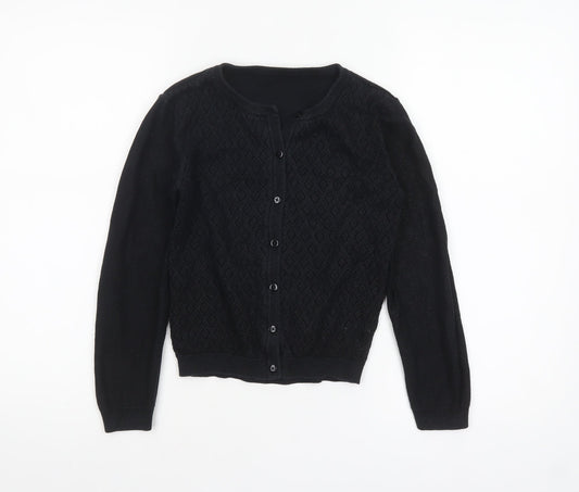 Nutmeg Girls Black Cardigan 10-11 Years Cotton Blend Button Jumper
