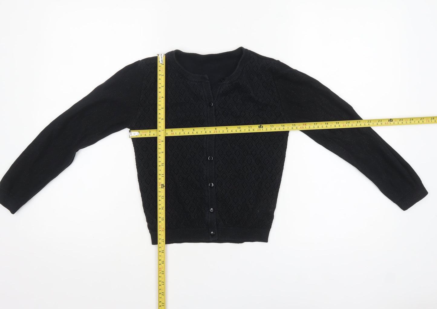 Nutmeg Girls Black Cardigan 10-11 Years Cotton Blend Button Jumper