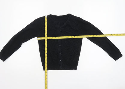 Nutmeg Girls Black Cardigan 10-11 Years Cotton Blend Button Jumper