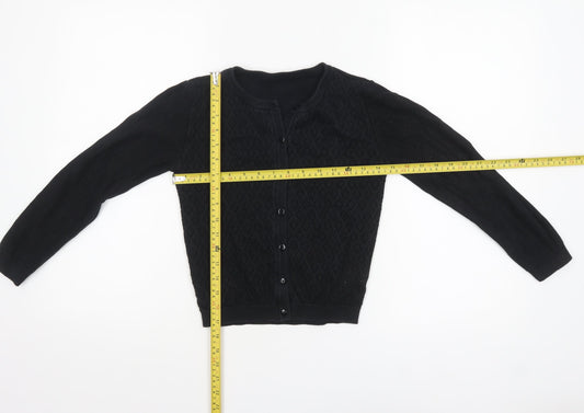 Nutmeg Girls Black Cardigan 10-11 Years Cotton Blend Button Jumper