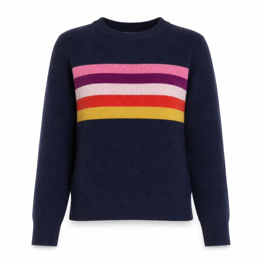 If It Were Me Womens Navy Striped Crew Neck Jumper Size M