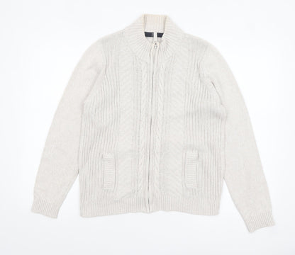 Isle Essentials Women's Beige Cotton Full Zip Cable Knit Jumper Size M 14-16