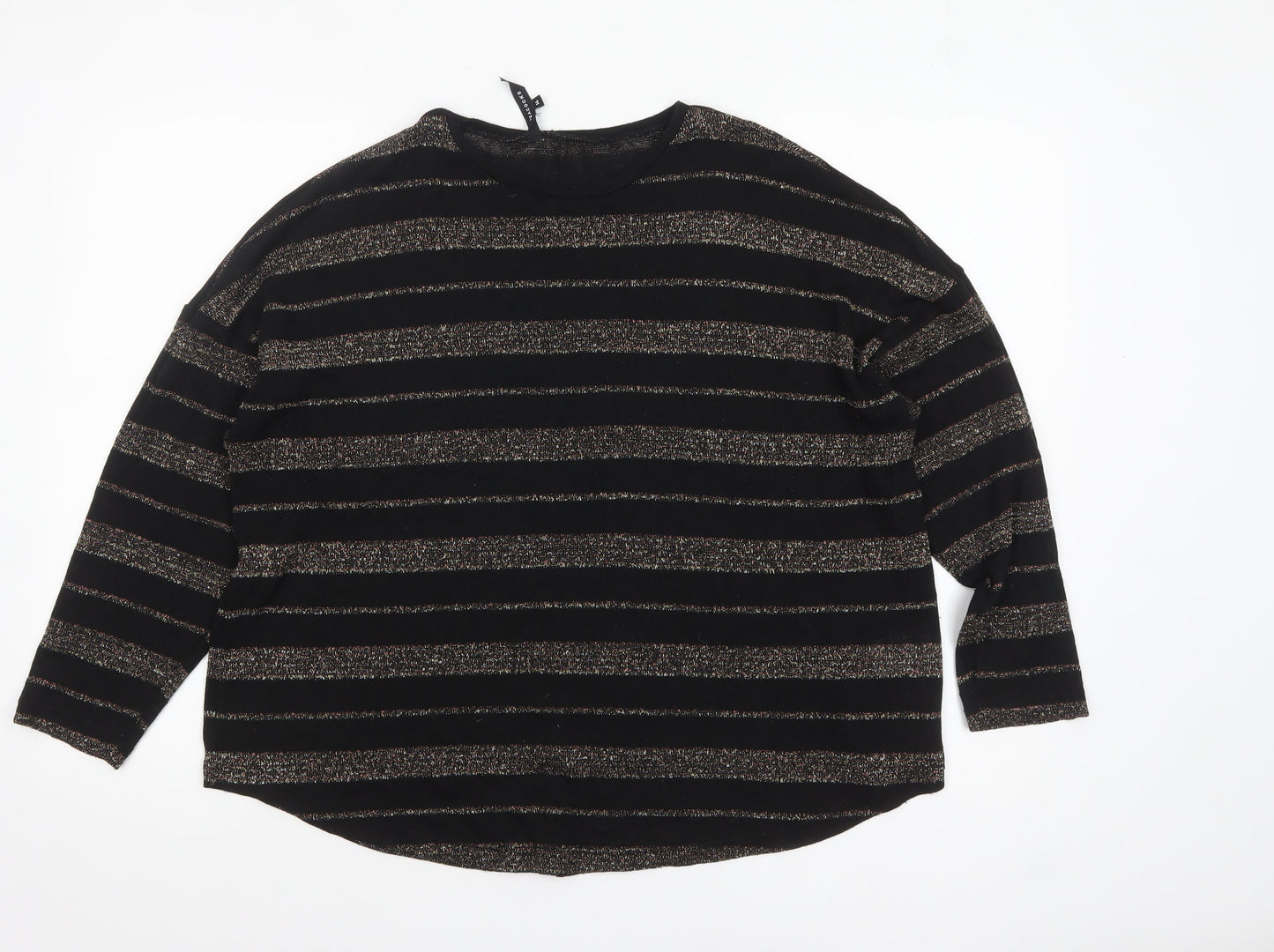 Peacocks Women’s Black Striped Crew Neck Long Sleeve Jumper Size 14