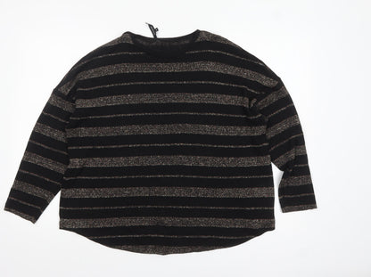 Peacocks Women’s Black Striped Crew Neck Long Sleeve Jumper Size 14
