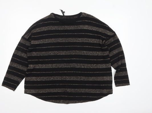 Peacocks Women’s Black Striped Crew Neck Long Sleeve Jumper Size 14