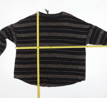 Peacocks Women’s Black Striped Crew Neck Long Sleeve Jumper Size 14