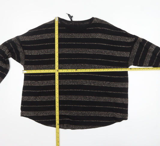 Peacocks Women’s Black Striped Crew Neck Long Sleeve Jumper Size 14