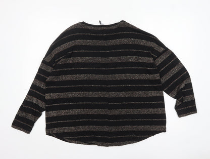 Peacocks Women’s Black Striped Crew Neck Long Sleeve Jumper Size 14