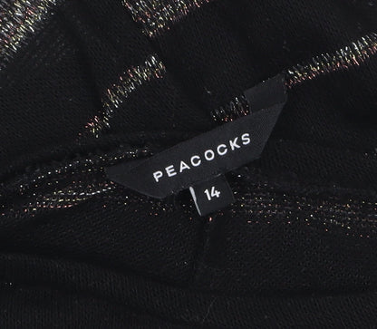 Peacocks Women’s Black Striped Crew Neck Long Sleeve Jumper Size 14
