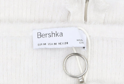 Bershka Women White Full Zip Long Sleeve Boat Neck Jumper Size 12