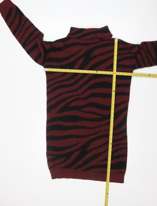 Brave Soul Womens Red & Black Animal Print Roll Neck Jumper Size S