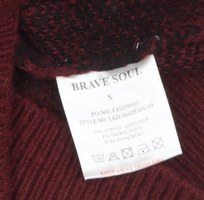 Brave Soul Womens Red & Black Animal Print Roll Neck Jumper Size S