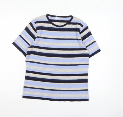 Berkertex Women's Blue Striped Short Sleeve Pullover Jumper Size 10-12