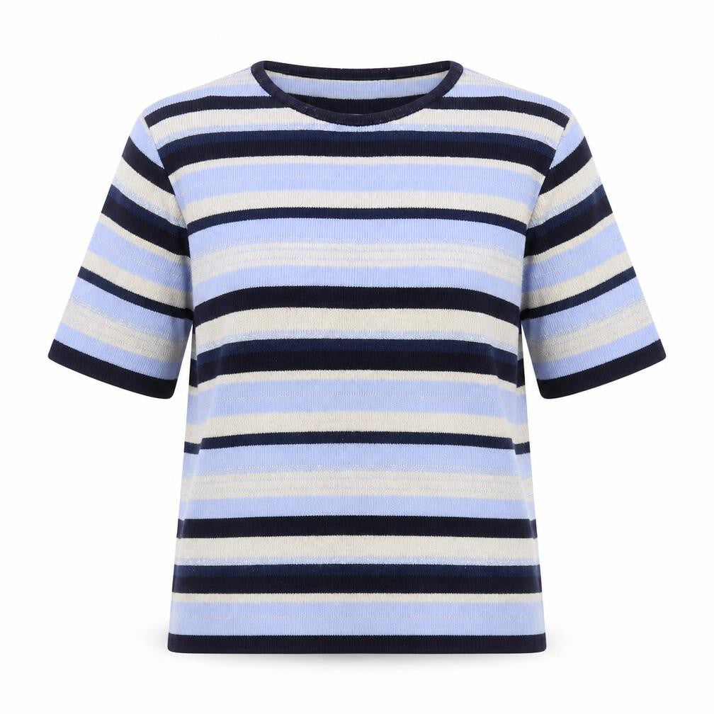 Berkertex Women's Blue Striped Short Sleeve Pullover Jumper Size 10-12
