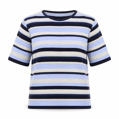 Berkertex Women's Blue Striped Short Sleeve Pullover Jumper Size 10-12
