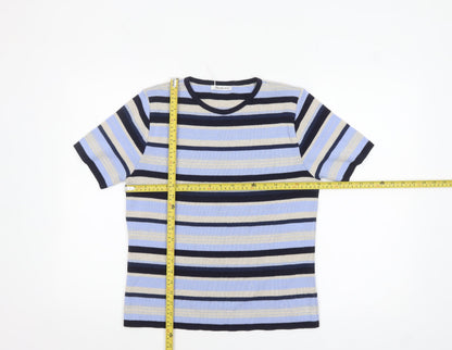 Berkertex Women's Blue Striped Short Sleeve Pullover Jumper Size 10-12