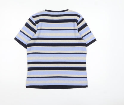 Berkertex Women's Blue Striped Short Sleeve Pullover Jumper Size 10-12