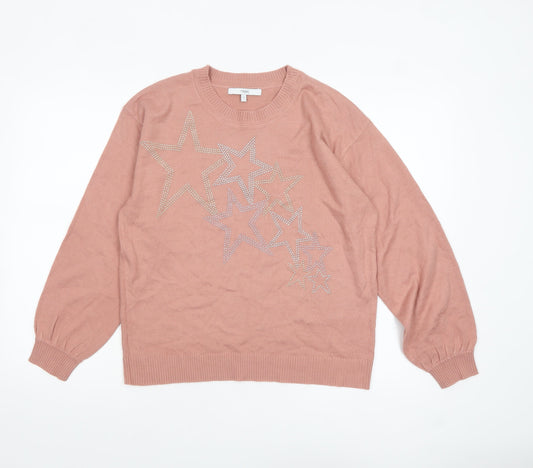 Next Women's Pink Star Rhinestone Crew Neck Jumper Size S
