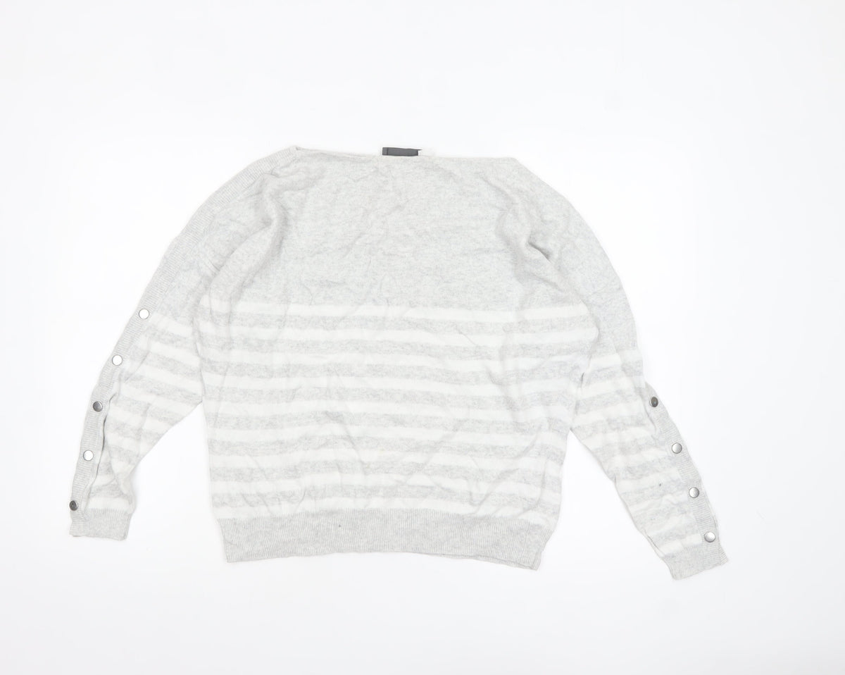 Mint Velvet Women's Grey Striped Boat Neck Pullover Jumper M