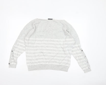 Mint Velvet Women's Grey Striped Boat Neck Pullover Jumper M