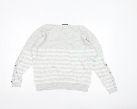 Mint Velvet Women's Grey Striped Boat Neck Pullover Jumper M