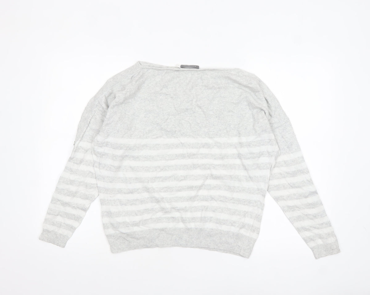 Mint Velvet Women's Grey Striped Boat Neck Pullover Jumper M