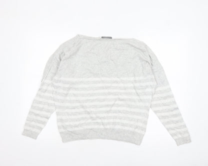 Mint Velvet Women's Grey Striped Boat Neck Pullover Jumper M