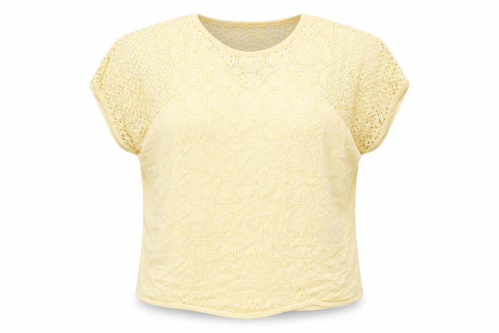 Warehouse Women Yellow Crochet Knit Short Sleeve Blouse UK 12