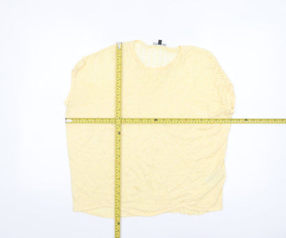 Warehouse Women Yellow Crochet Knit Short Sleeve Blouse UK 12